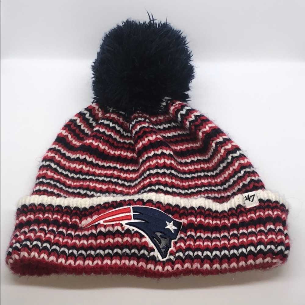 patriots pom pom knit winter hat